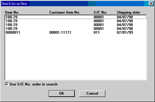 Shipment Memo - S/C No. + Item No. Order