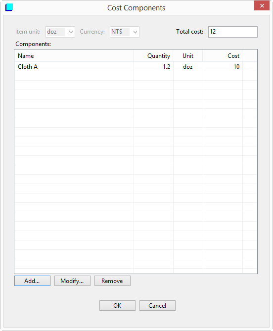 Component Unit Expense Product Data Entry